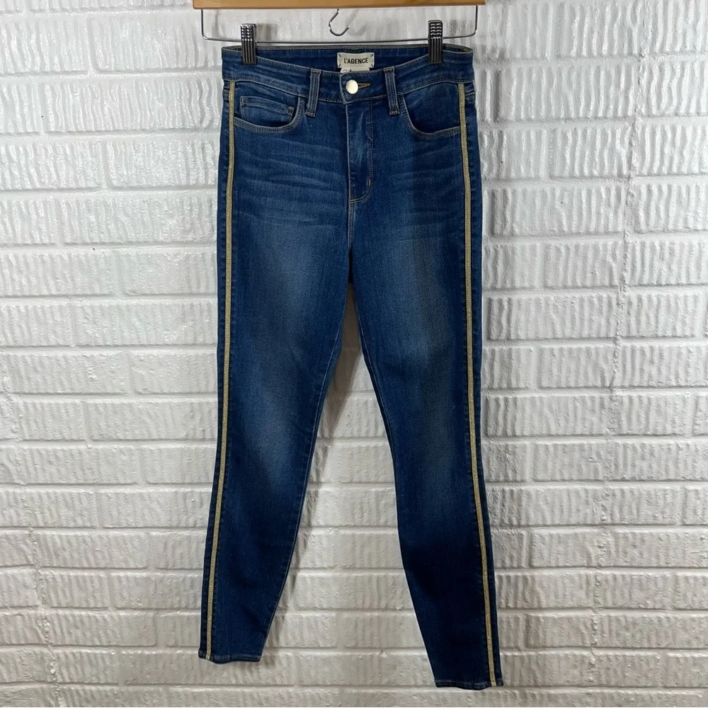 L’agence Margot Racer Stripe High Rise Ankle Skinny Neptune 25 - Picture 4 of 8